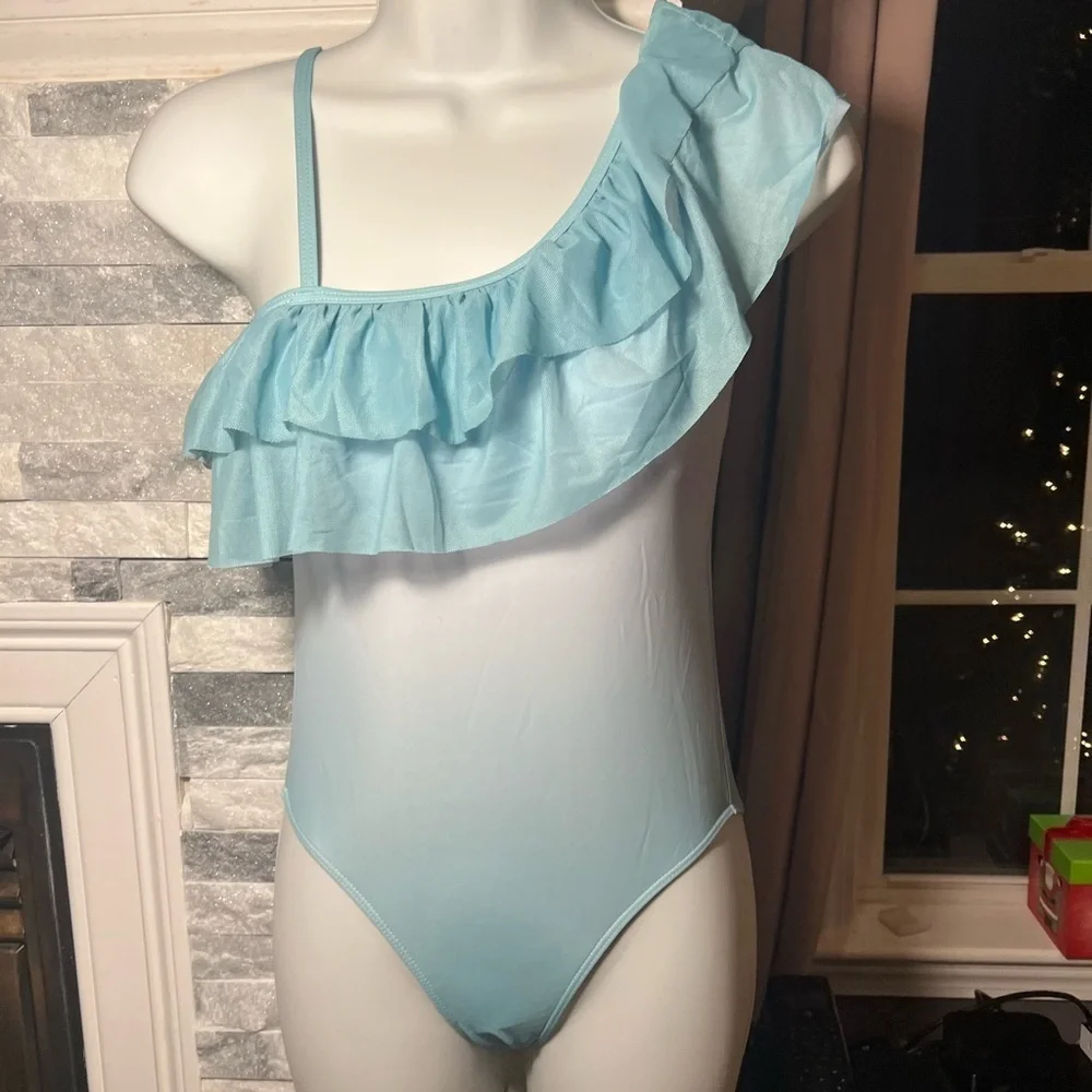 One-Shoulder Ruffle One-Piece Swimsuit | Mint | Girls 13–14Y